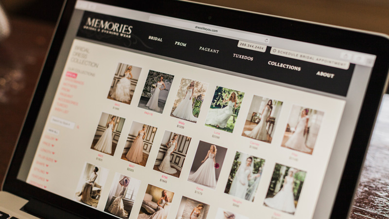 Memories Bridal & Evening Wear website on laptop